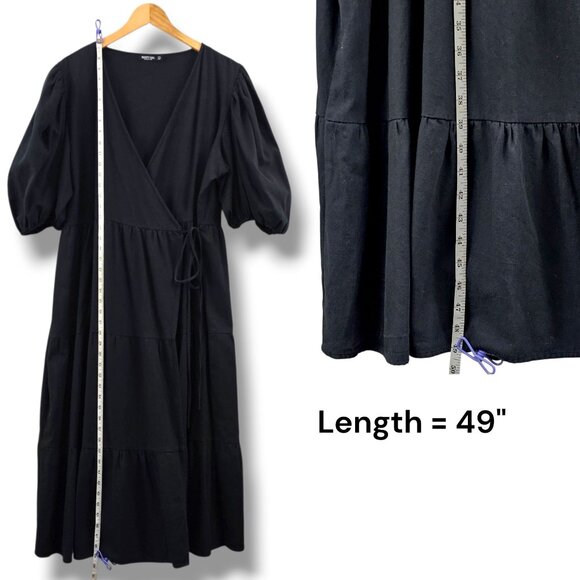 Nasty Gal Maxi Wrap Dress Black Puff Sleeve Tiered Size 18 Boho Milkmaid Grunge - Picture 10 of 11